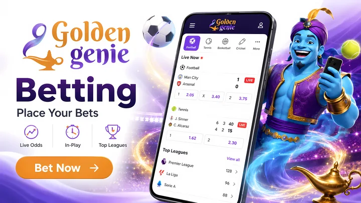 Golden Genie Casino sportsbook with live football and tennis in-play odds